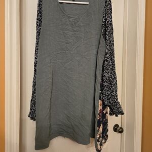 Umgee Blue Dress with Patterned Sleeves